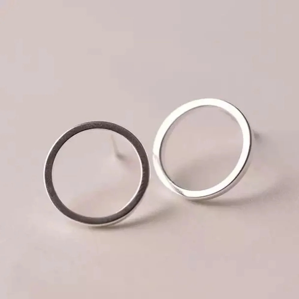 NEW Unisex 925 Silver Minimalist Open‎ Circle Stud Earrings